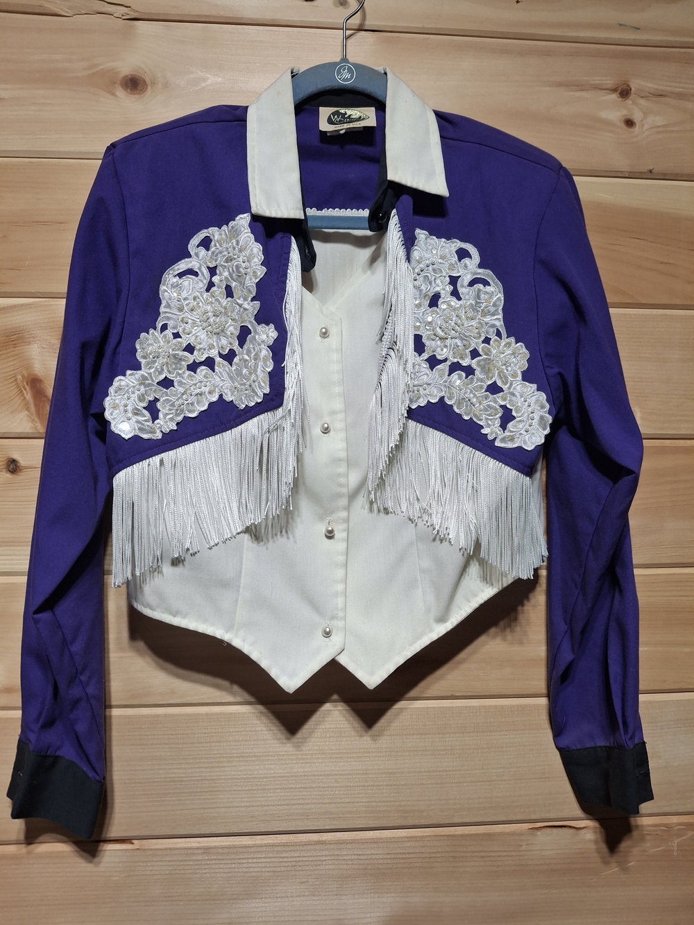 Western-Inspired Purple and White Fringe Crop Blouse